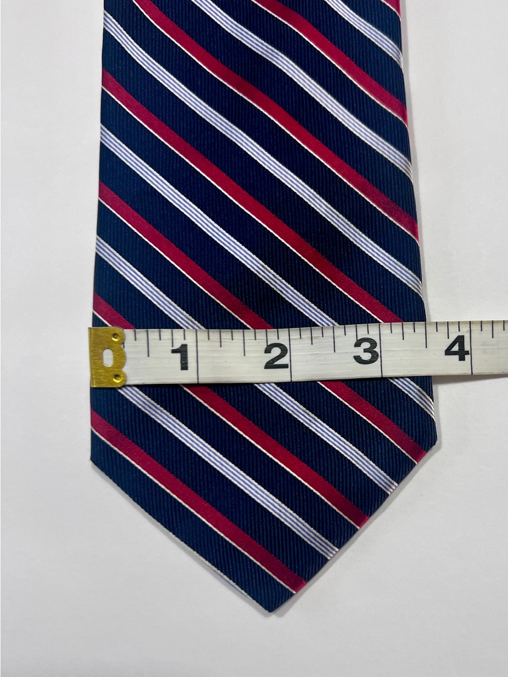 Daniel Cremieux Silk Tie Navy Red Stripe Approx 61" Long - Picture 3 of 6